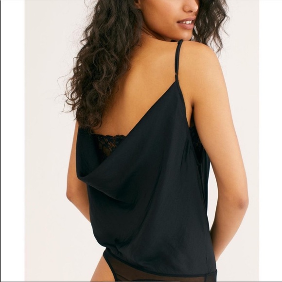 Free People Catching Cosmos Black Satin Lace Bodysuit - Picture 4 of 10